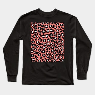 Leopard Print Pattern in Coral and Black Long Sleeve T-Shirt